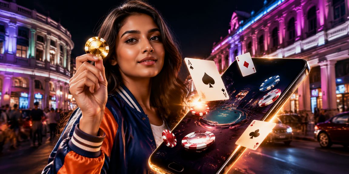 Mobile user placing Andar Bahar bets in vibrant Delhi nightlife