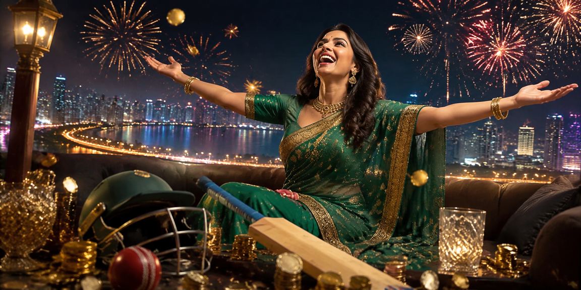 Woman using a mobile phone for online betting in Mumbai