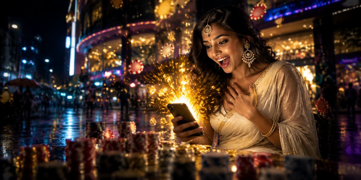 Mobile Casino gameplay with traditional saree attire